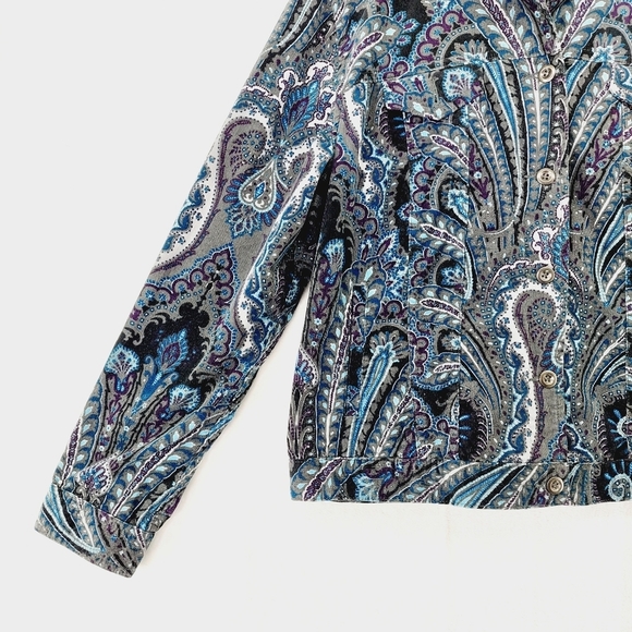 Charter Club Blue/Gray Paisley Petite Stretch Corduroy "Jean" Style Jacket P2570 - Picture 3 of 7